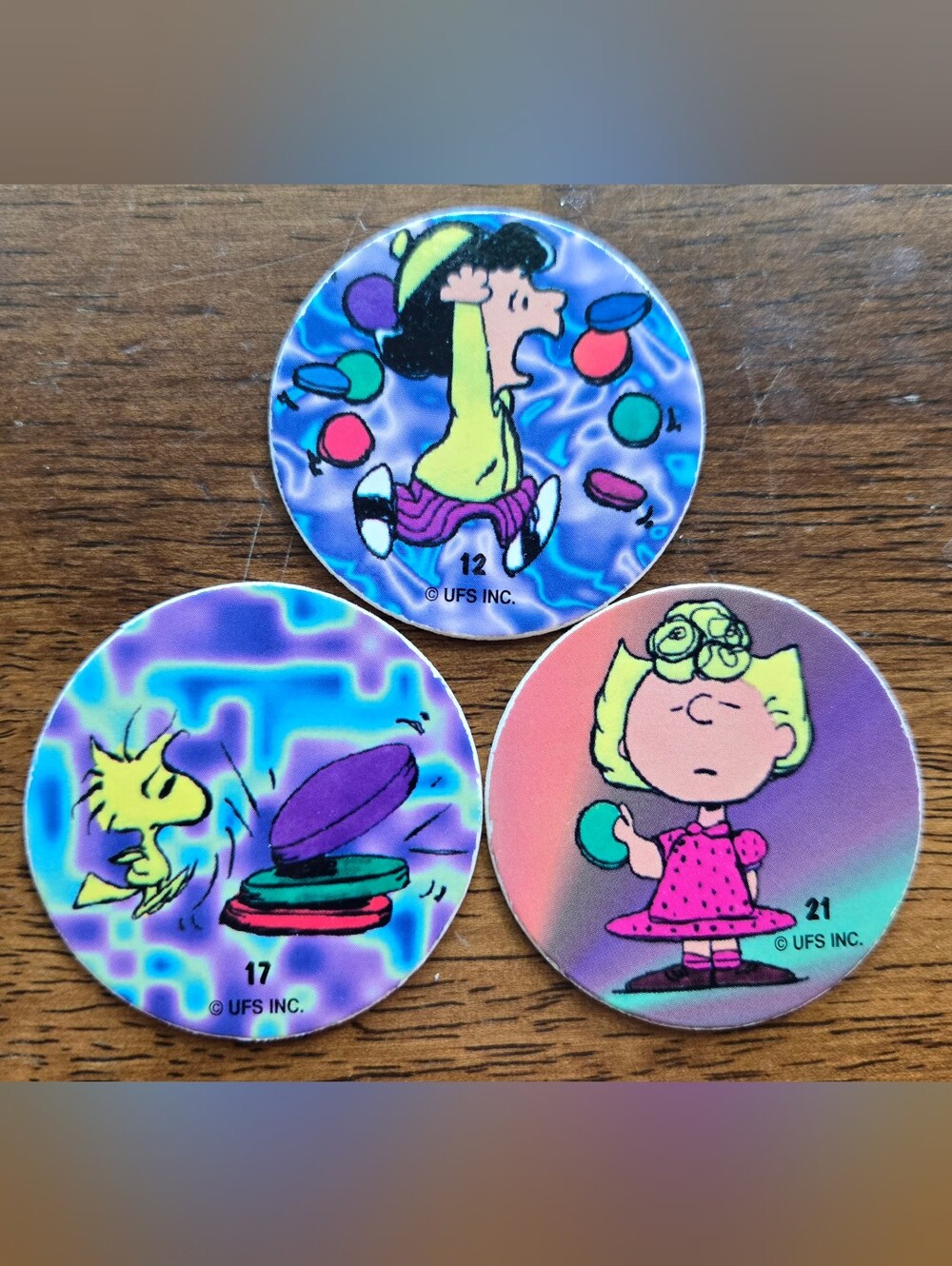 Set of 3 Vintage 90s Pogs Peanuts Charlie Brown